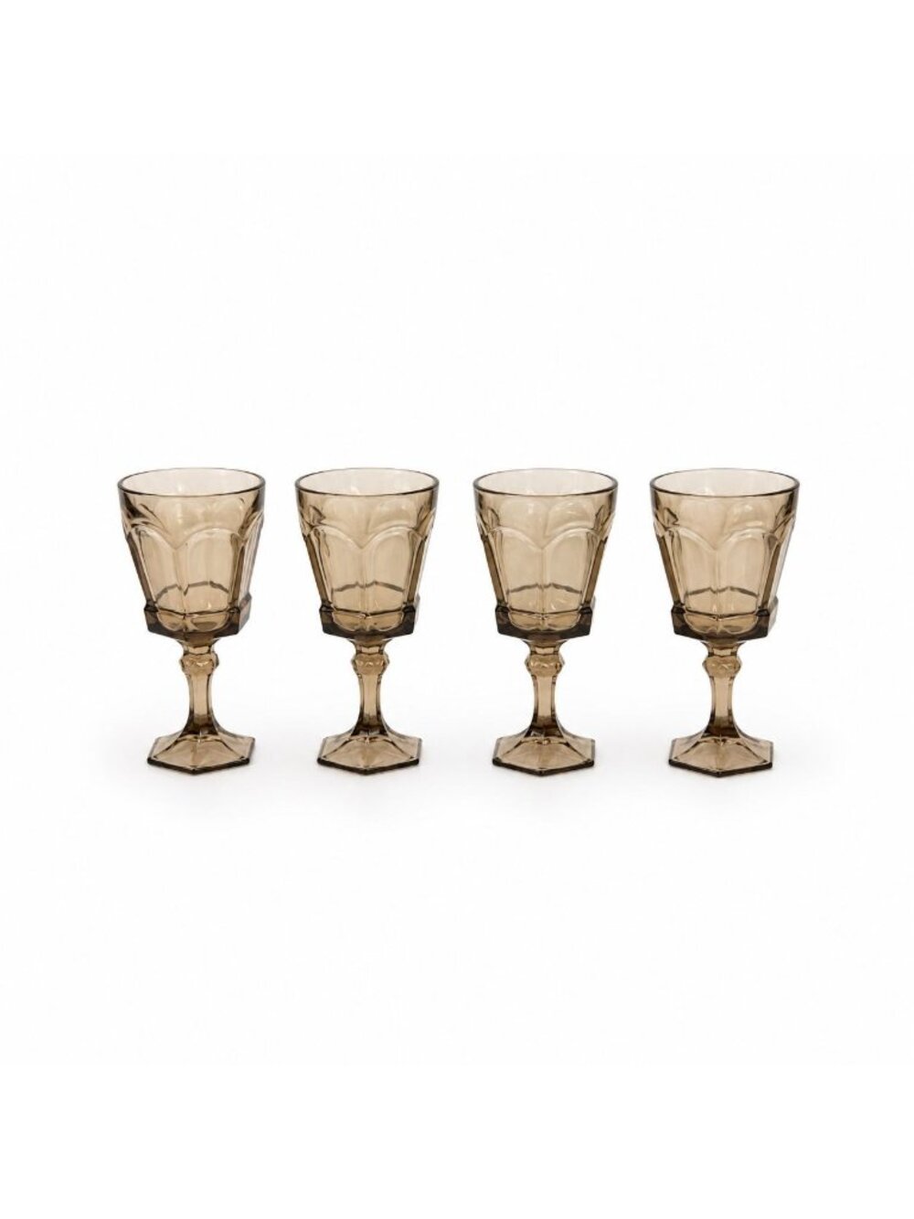 Water Goblets Stemmed Paneled Fostoria Virginia Smoky Brown Set 4 Mid Century Vi